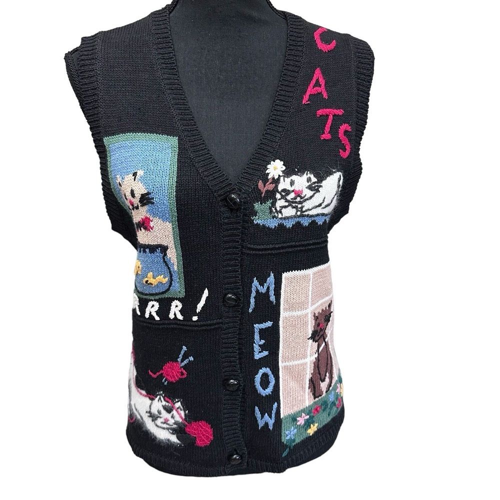 Vintage Cat Sweater Vest Capacity Women's Size Petite Medium ( MP )